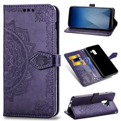 Embossing Imprint Mandala Flower Leather Wallet Case for Samsung Galaxy A8+ (2018) - Purple