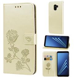 Embossing Rose Flower Leather Wallet Case for Samsung Galaxy A8+ (2018) - Golden