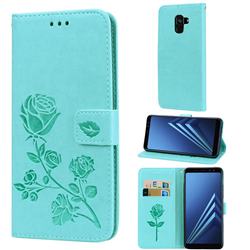 Embossing Rose Flower Leather Wallet Case for Samsung Galaxy A8+ (2018) - Green