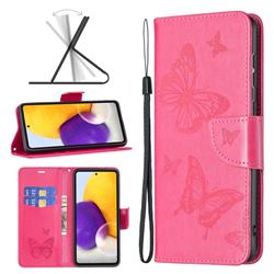Embossing Double Butterfly Leather Wallet Case for Samsung Galaxy A73 5G - Red