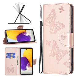 Embossing Double Butterfly Leather Wallet Case for Samsung Galaxy A73 5G - Rose Gold