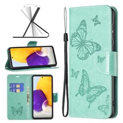 Embossing Double Butterfly Leather Wallet Case for Samsung Galaxy A73 5G - Green