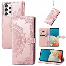 Embossing Imprint Mandala Flower Leather Wallet Case for Samsung Galaxy A73 5G - Rose Gold