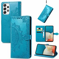 Embossing Imprint Mandala Flower Leather Wallet Case for Samsung Galaxy A73 5G - Blue