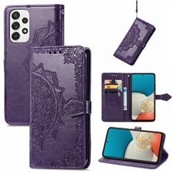 Embossing Imprint Mandala Flower Leather Wallet Case for Samsung Galaxy A73 5G - Purple