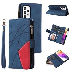 Luxury Two-color Stitching Multi-function Zipper Leather Wallet Case Cover for Samsung Galaxy A73 5G - Blue