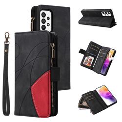 Luxury Two-color Stitching Multi-function Zipper Leather Wallet Case Cover for Samsung Galaxy A73 5G - Black