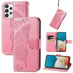 Embossing Mandala Flower Butterfly Leather Wallet Case for Samsung Galaxy A73 5G - Pink