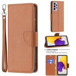 Classic Luxury Litchi Leather Phone Wallet Case for Samsung Galaxy A73 5G - Brown