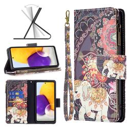 Totem Flower Elephant Binfen Color BF03 Retro Zipper Leather Wallet Phone Case for Samsung Galaxy A73 5G