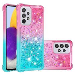 Rainbow Gradient Liquid Glitter Quicksand Sequins Phone Case for Samsung Galaxy A73 5G - Pink Blue