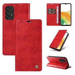 YIKATU Litchi Card Magnetic Automatic Suction Leather Flip Cover for Samsung Galaxy A73 5G - Bright Red