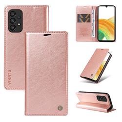 YIKATU Litchi Card Magnetic Automatic Suction Leather Flip Cover for Samsung Galaxy A73 5G - Rose Gold