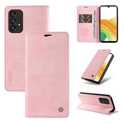 YIKATU Litchi Card Magnetic Automatic Suction Leather Flip Cover for Samsung Galaxy A73 5G - Pink