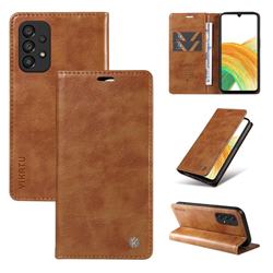 YIKATU Litchi Card Magnetic Automatic Suction Leather Flip Cover for Samsung Galaxy A73 5G - Brown