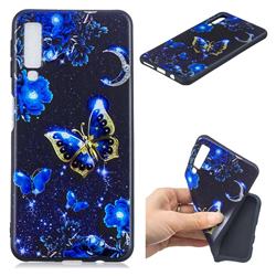 Phnom Penh Butterfly 3D Embossed Relief Black TPU Cell Phone Back Cover for Samsung Galaxy A7 (2018)