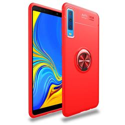 Auto Focus Invisible Ring Holder Soft Phone Case for Samsung Galaxy A7 (2018) - Red