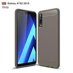 Luxury Carbon Fiber Brushed Wire Drawing Silicone TPU Back Cover for Samsung Galaxy A7 (2018) - Gray