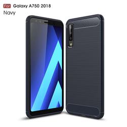 Luxury Carbon Fiber Brushed Wire Drawing Silicone TPU Back Cover for Samsung Galaxy A7 (2018) - Navy