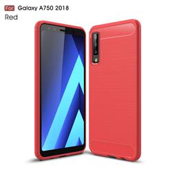 Luxury Carbon Fiber Brushed Wire Drawing Silicone TPU Back Cover for Samsung Galaxy A7 (2018) - Red