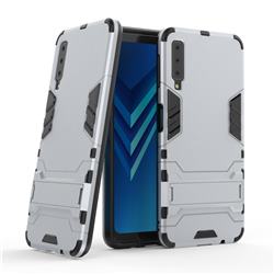 Armor Premium Tactical Grip Kickstand Shockproof Dual Layer Rugged Hard Cover for Samsung Galaxy A7 (2018) - Silver