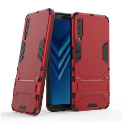 Armor Premium Tactical Grip Kickstand Shockproof Dual Layer Rugged Hard Cover for Samsung Galaxy A7 (2018) - Wine Red