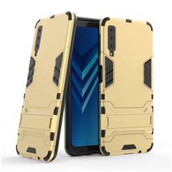 Armor Premium Tactical Grip Kickstand Shockproof Dual Layer Rugged Hard Cover for Samsung Galaxy A7 (2018) - Golden