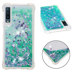 Dynamic Liquid Glitter Sand Quicksand TPU Case for Samsung Galaxy A7 (2018) - Green Love Heart