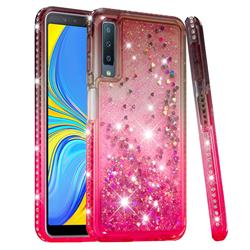 Diamond Frame Liquid Glitter Quicksand Sequins Phone Case for Samsung Galaxy A7 (2018) - Gray Pink