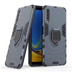 Black Panther Armor Metal Ring Grip Shockproof Dual Layer Rugged Hard Cover for Samsung Galaxy A7 (2018) - Blue