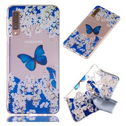Blue Butterfly Flower Super Clear Soft TPU Back Cover for Samsung Galaxy A7 (2018)
