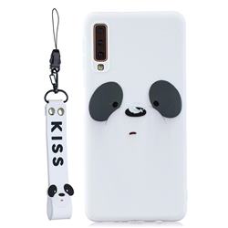 White Feather Panda Soft Kiss Candy Hand Strap Silicone Case for Samsung Galaxy A7 (2018) A750