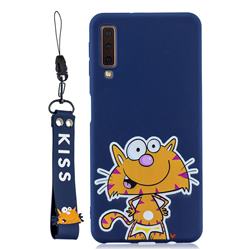 Blue Cute Cat Soft Kiss Candy Hand Strap Silicone Case for Samsung Galaxy A7 (2018) A750