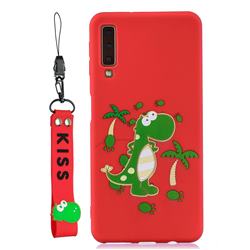 Red Dinosaur Soft Kiss Candy Hand Strap Silicone Case for Samsung Galaxy A7 (2018) A750