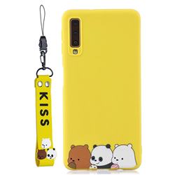 Yellow Bear Family Soft Kiss Candy Hand Strap Silicone Case for Samsung Galaxy A7 (2018) A750