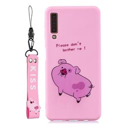 Pink Cute Pig Soft Kiss Candy Hand Strap Silicone Case for Samsung Galaxy A7 (2018) A750