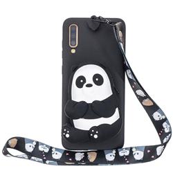 Cute Panda Neck Lanyard Zipper Wallet Silicone Case for Samsung Galaxy A7 (2018) A750