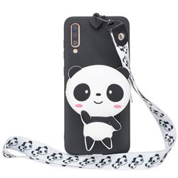 White Panda Neck Lanyard Zipper Wallet Silicone Case for Samsung Galaxy A7 (2018) A750