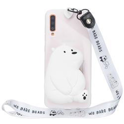 White Polar Bear Neck Lanyard Zipper Wallet Silicone Case for Samsung Galaxy A7 (2018) A750