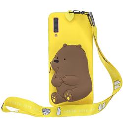 Yellow Bear Neck Lanyard Zipper Wallet Silicone Case for Samsung Galaxy A7 (2018) A750