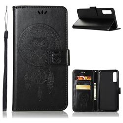 Intricate Embossing Owl Campanula Leather Wallet Case for Samsung Galaxy A7 (2018) - Black