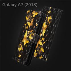 Golden Butterfly 3D Painted Leather Wallet Case for Samsung Galaxy A7 (2018)