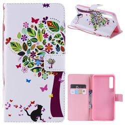 Cat and Tree PU Leather Wallet Case for Samsung Galaxy A7 (2018)
