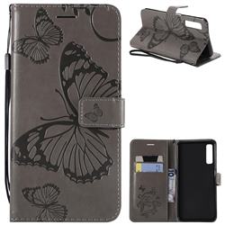 Embossing 3D Butterfly Leather Wallet Case for Samsung Galaxy A7 (2018) - Gray