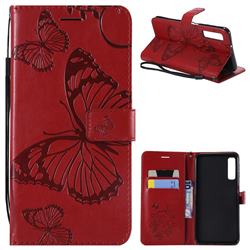 Embossing 3D Butterfly Leather Wallet Case for Samsung Galaxy A7 (2018) - Red