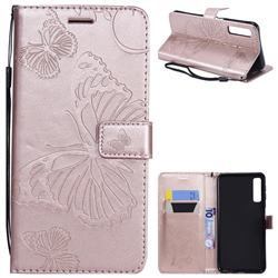 Embossing 3D Butterfly Leather Wallet Case for Samsung Galaxy A7 (2018) - Rose Gold