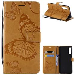 Embossing 3D Butterfly Leather Wallet Case for Samsung Galaxy A7 (2018) - Yellow