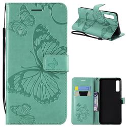 Embossing 3D Butterfly Leather Wallet Case for Samsung Galaxy A7 (2018) - Green