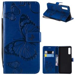 Embossing 3D Butterfly Leather Wallet Case for Samsung Galaxy A7 (2018) - Blue