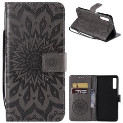 Embossing Sunflower Leather Wallet Case for Samsung Galaxy A7 (2018) - Gray